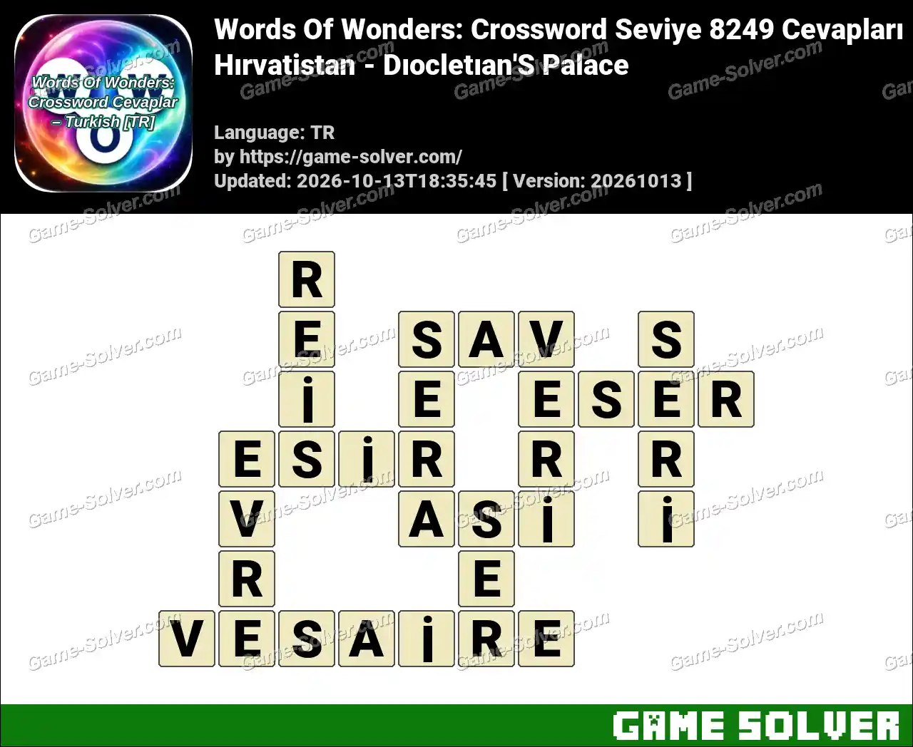 Words Of Wonders: Crossword Seviye 8249 Cevapları – Hırvatistan – Dıocletıan’S Palace